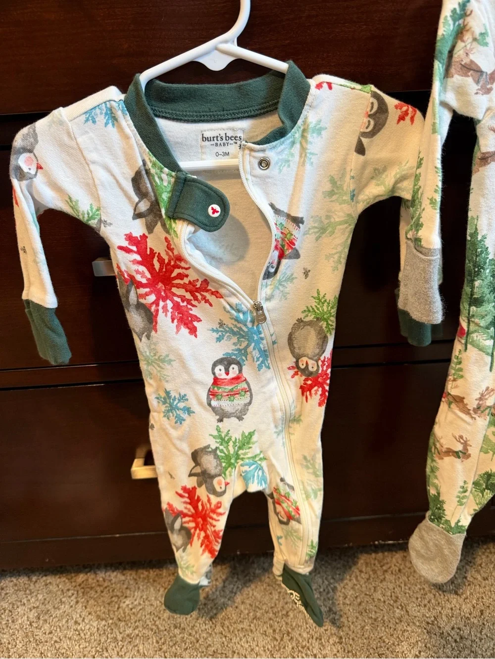 Burt's Bees Baby Charcoal Reindeer Zip Footie with Red Trim